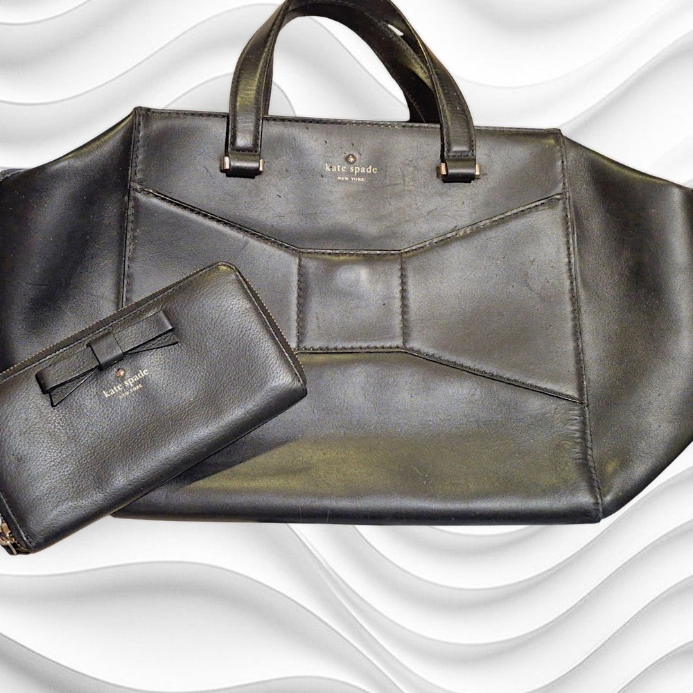 Kate Spade Black Leather Handbag and Wallet Set